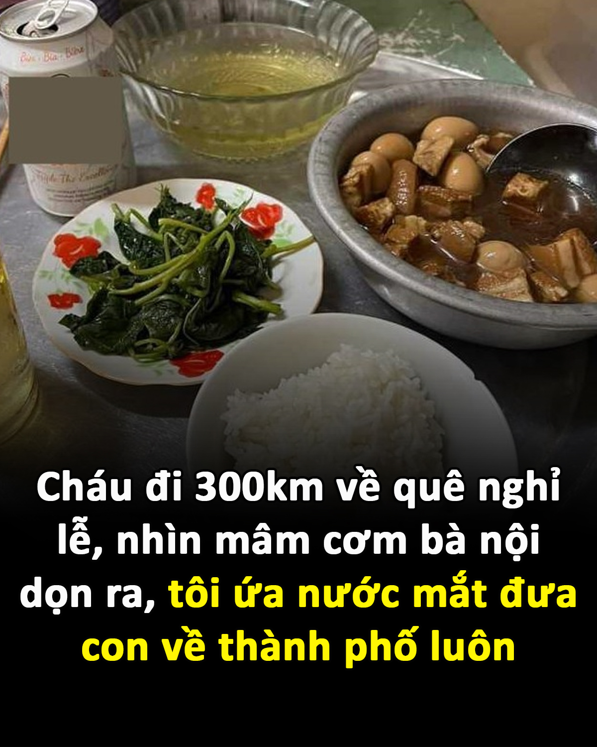 Cháu đi 300km về quê nghỉ lễ, nhìn mâm cơm bà nội dọn ra, tôi ứa nước mắt đưa con về thành phố luôn