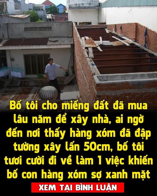 Bố tôi cho miếng đất đã mua lâu năm bên Đông Anh để xây nhà, ai ngờ đến nơi thấy hàng xóm đã đ:ập tường xây lấn 50cm, bố tôi tươi cười đi về làm 1 việc khiến bố con hàng xóm sợ xanh mặt