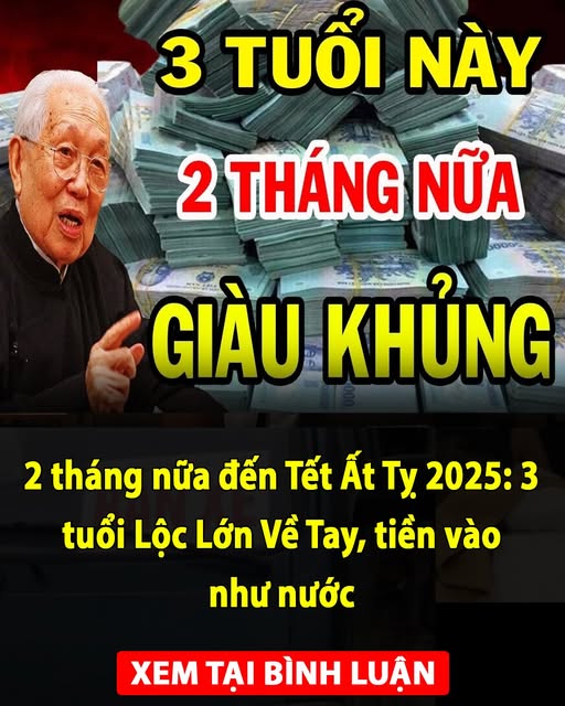 2 tháng nữa đến Tết Ất Tỵ 2025: 3 tuổi Lộc Lớn Về Tay, tiền vào như nước 👇👇👇